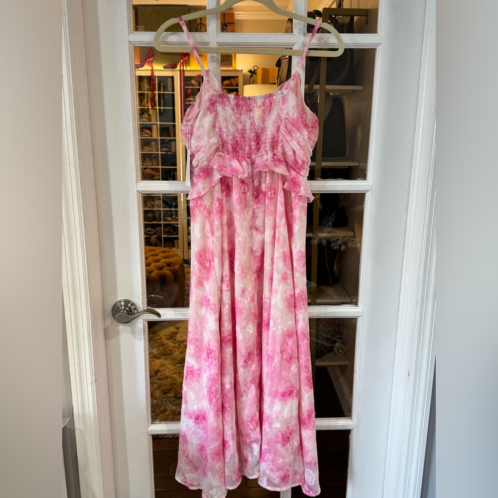 ๐๐ Lait Collection Pink Rose Floral Ruffled Midi Maxi Dress Feminine ๐๐ - Picture 2 of 5